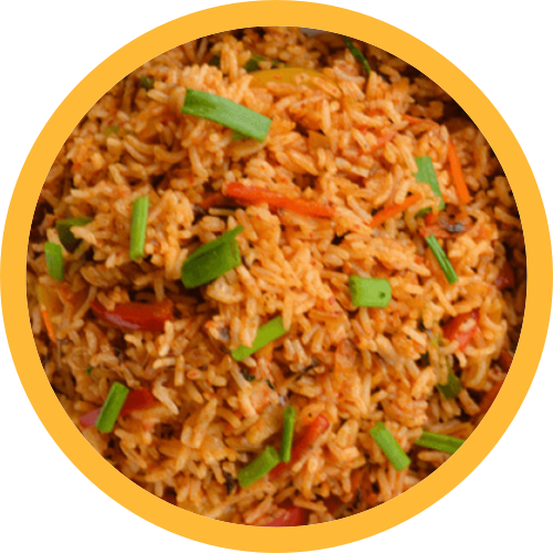 Jollof Rice + Plantain + Peppered Chicken
