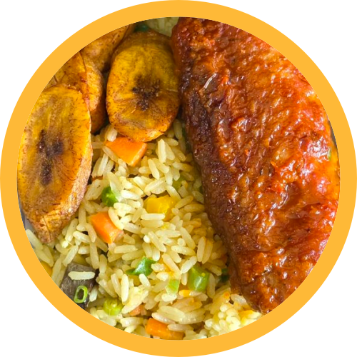 Fried Rice + Plantain + Peppered Turkey