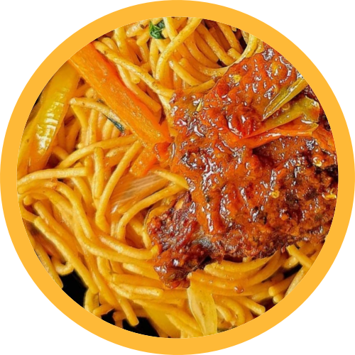 Spaghetti + peppered beef